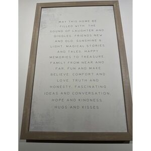 Wood Framed Family Word Wall Art Magnetic "HOME BE FILLED WITH LAUGHTER" Gray